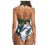 Bikini European And American High Waisted Printed Neck Strap Swimsuit Women's Split Body Swimsuit Swimsuit Slimming Bikini