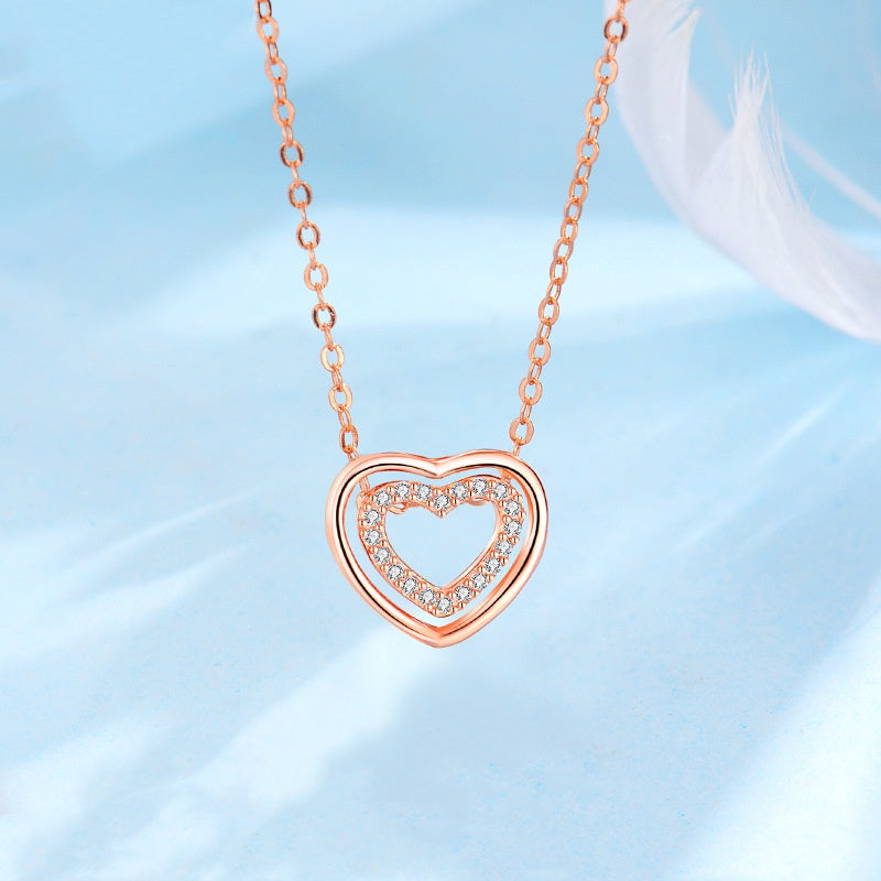 Lovemi -  S925 Sterling Silver Heart To Heart Pendant Necklace