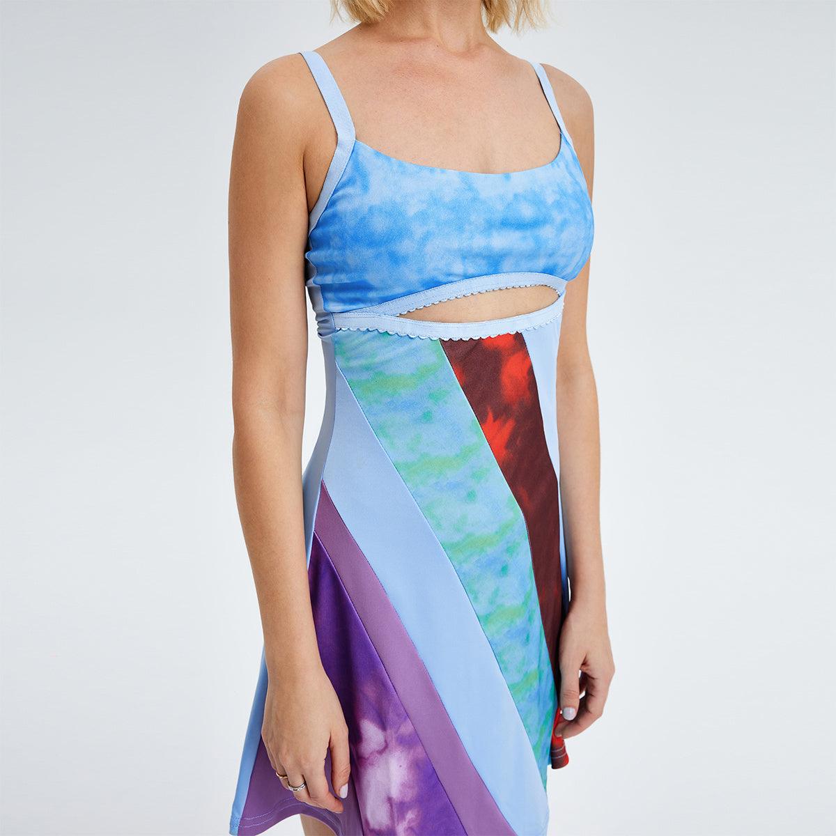 Lovemi -  Fashionable Back Suspender Sexy U -collar Color Hollow A -line Skirt Dress