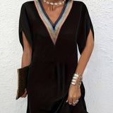 Ladies' Contrasting Lace V-Neck Dress – Casual, Lightweight & Breathable