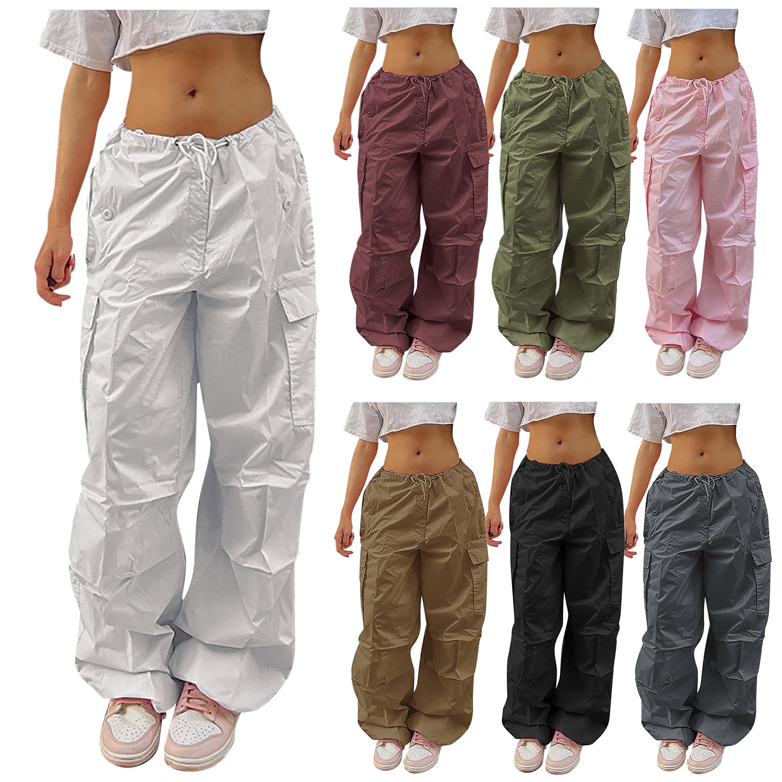 Lovemi -  Casual Cargo Pants For Women Solid Color Drawstring Pocket Design Fashion Street Trousers Girls