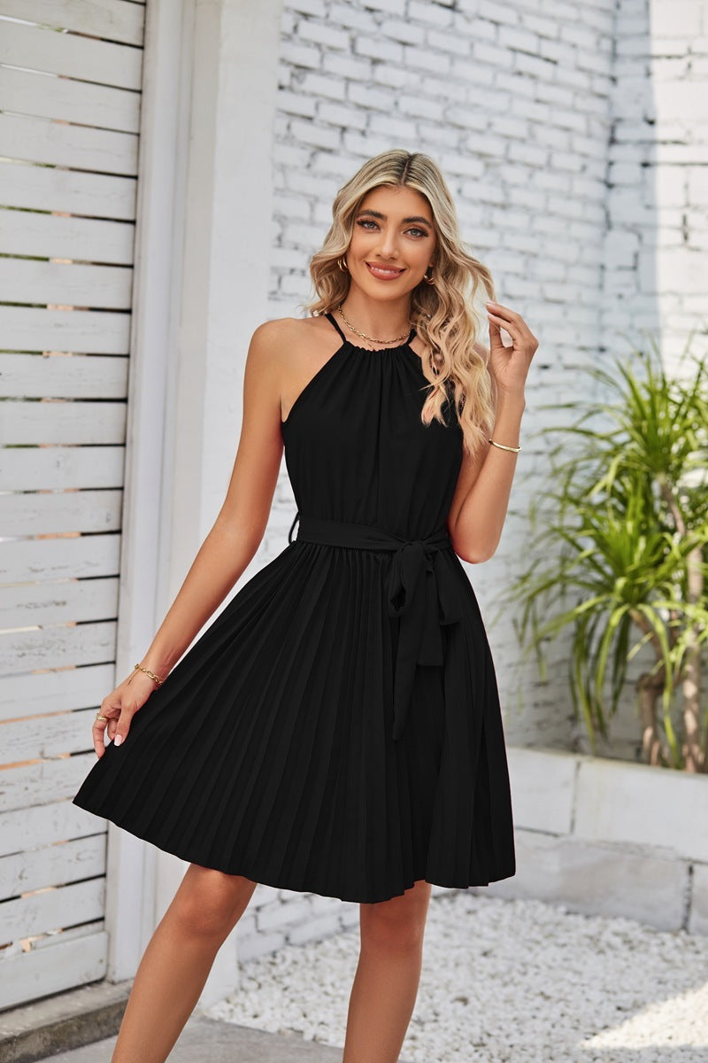 Lovemi -  Halter Strapless Dresses For Women Solid Pleated Skirt Summer Beach Sundress