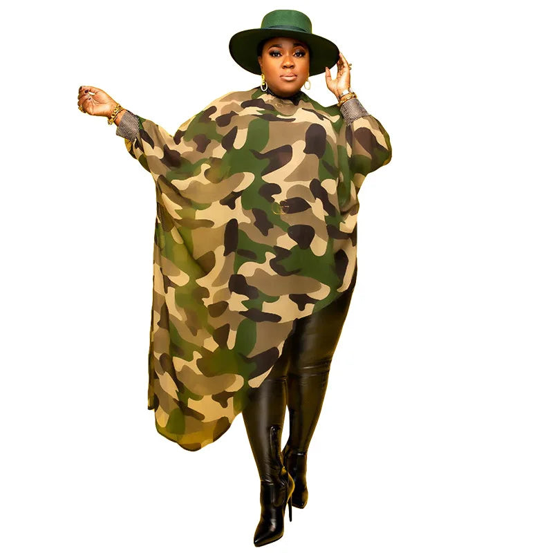 Lovemi -  Plus Size Tops L-4xl Wholesale Long Sleeve Shirts for Women Camouflage Loose Casual Irregular Hem Polyester Blouses Dropshipping