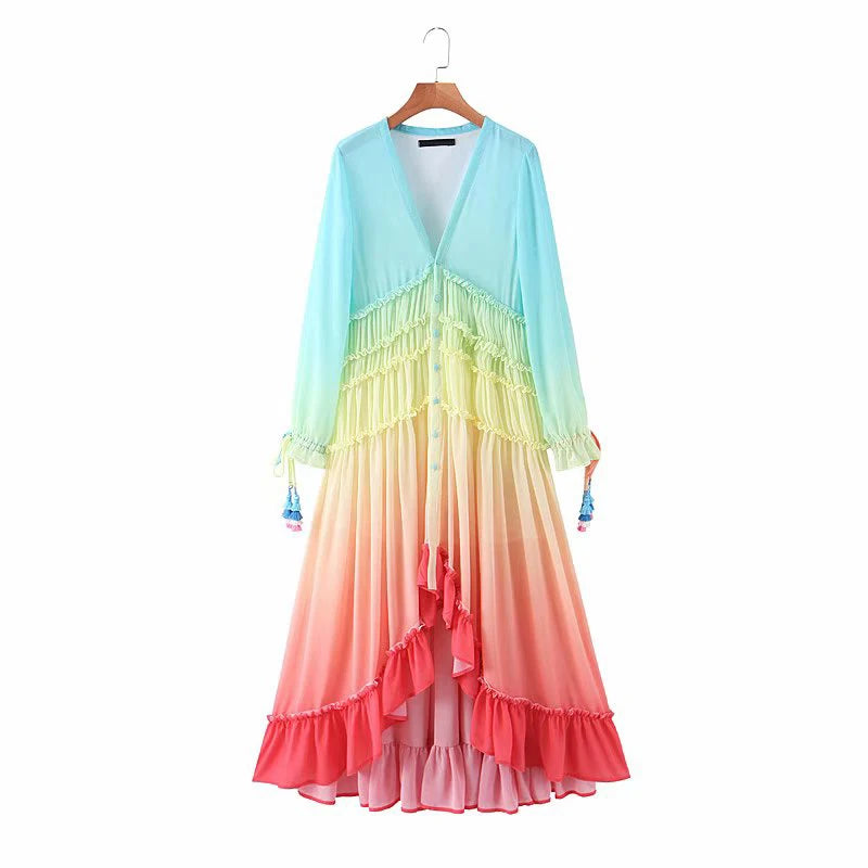 Lovemi -  Gradient Multicolor Summer Dress - A Romantic Boho Beach Delight