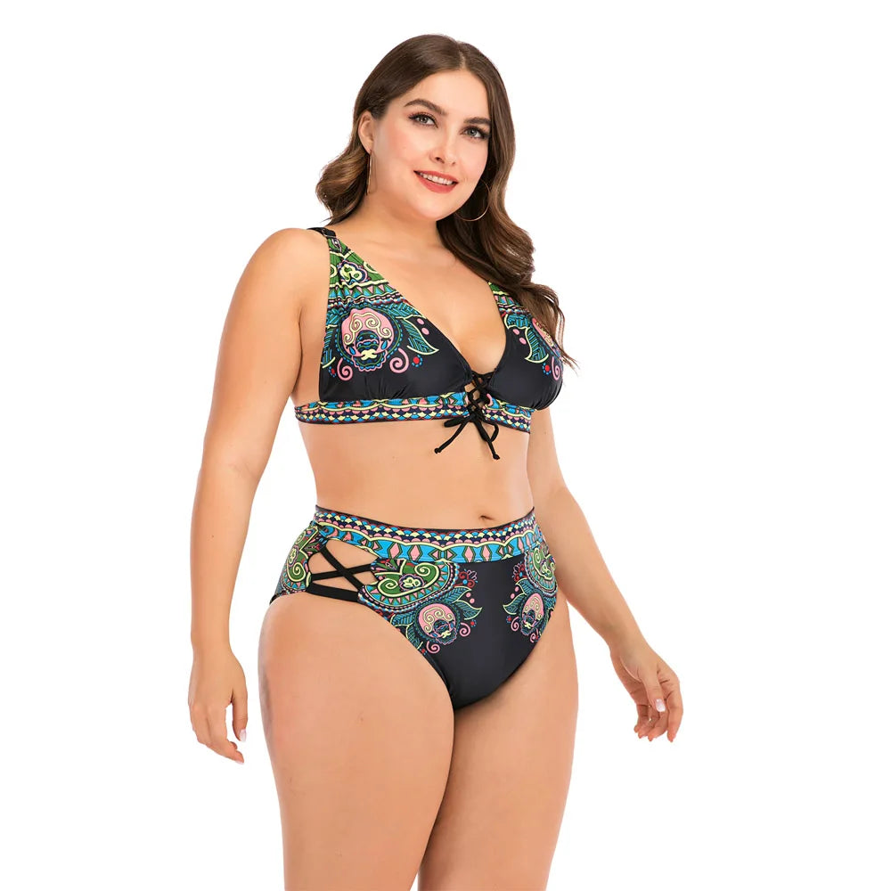 Lovemi -  Women High Waist Bikinis set Swimsuit Plus size Swimwear Large Big Plussize Swimming Suits Beachwear Wear For Female