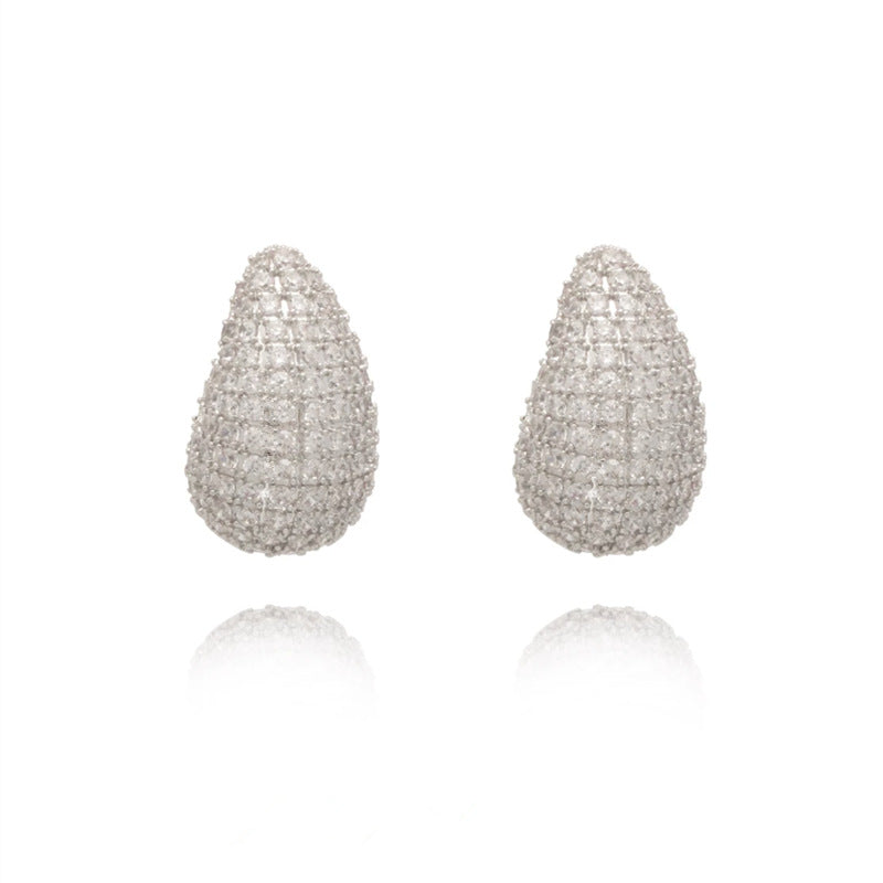 Lovemi -  Fashion Jewelry Vintage Chunky Dome Drop Earrings For Women Glossy Stainless Steel Thick Zircon Inlaid Teardrop Earring Earrings Women