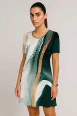 Vintage Print Short Sleeve Dress