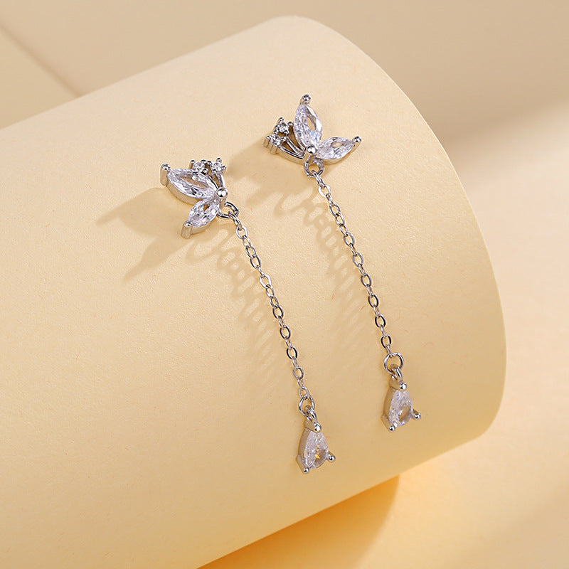 Lovemi -  S925 Butterfly Zircon Tassel Earrings Women's Niche Exquisite Long Earrings Jewelry