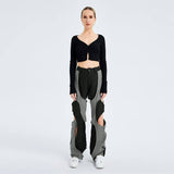 LOVEMI  cargo Lovemi -  Sports Fashion High Waist Lace-up Color Contrast Breasted Loose Casual Woven Pants