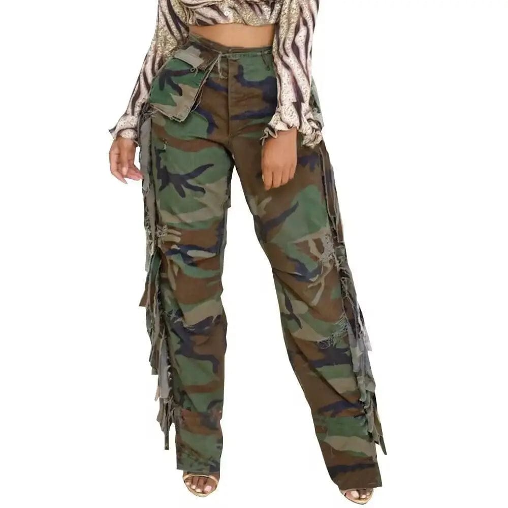 LOVEMI  cargo Lovemi -  Women's Fashion Camouflage On Side Tassel Large Pocket Button Trousers