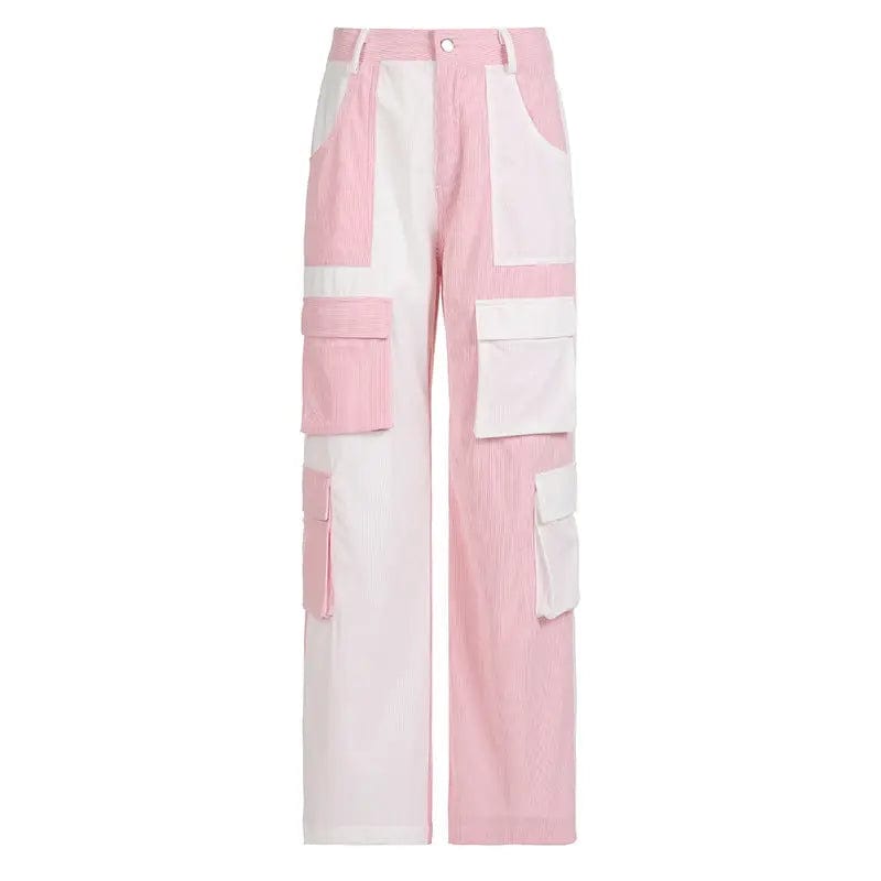 LOVEMI  cargo Pink / S Lovemi -  Street Shot Fashionable Color Contrast Multi Pocket Cargo Pants