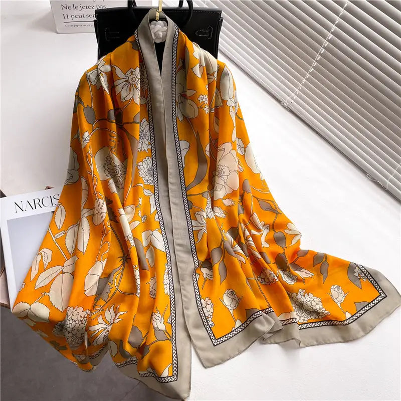 Elegant Floral Shawl In Cotton And Linen - YM2561 / 180x90cm