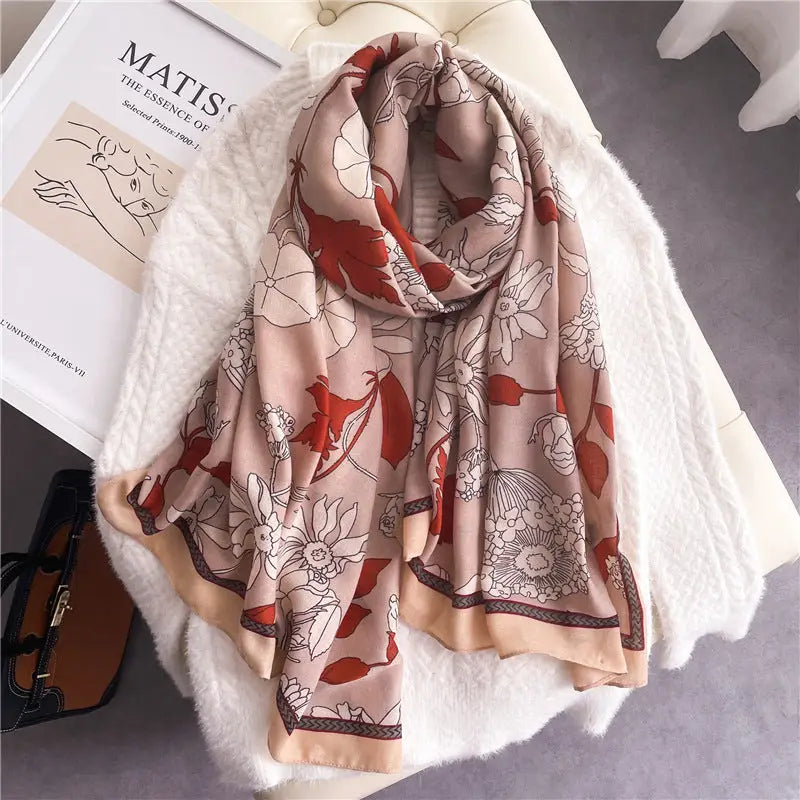 Elegant Floral Shawl In Cotton And Linen - YM2562 / 180x90cm