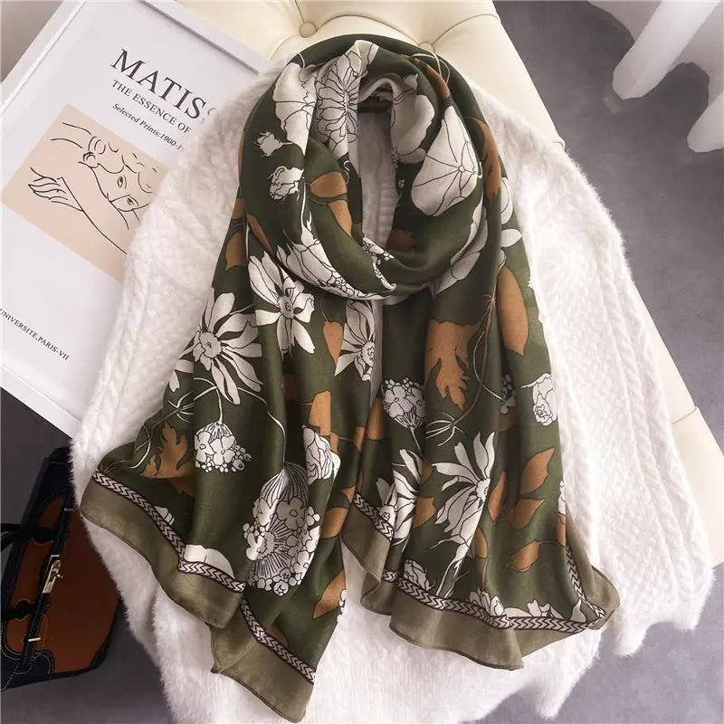 Elegant Floral Shawl In Cotton And Linen - YM2563 / 180x90cm
