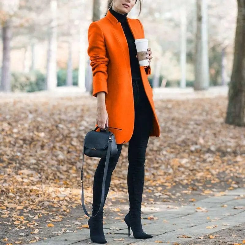 LOVEMI Jackets Orange / M Lovemi -  Solid color collar woolen coat