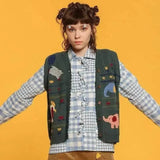 Animal series women's wool vest-Green-1