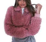 Fuzzy Zip-Up Warm Winter Jacket-Pink-1