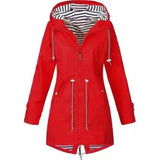 Women's Hooded Zip-Up Raincoat S-5XL-Red-2
