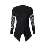 Zippered Hooded Asymmetric Hem Top-black-1