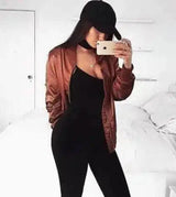 Women's Casual Bomber Jacket-Brown-1