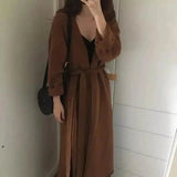 Womens Long Sleeve Maxi Dress with Belt-caramel-1