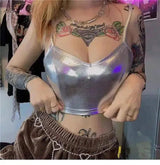 Shiny Metallic Crop Top for Stylish Outfits-Silvery-1
