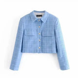 Womens Buttoned Denim Jacket-Blue-1