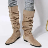 Low Heel Boot Women Faux Suede Pointed Toe Boots Pleated-1