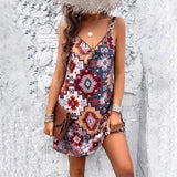 Women's Fashion Casual Printing Sling Dress-Coffee-1