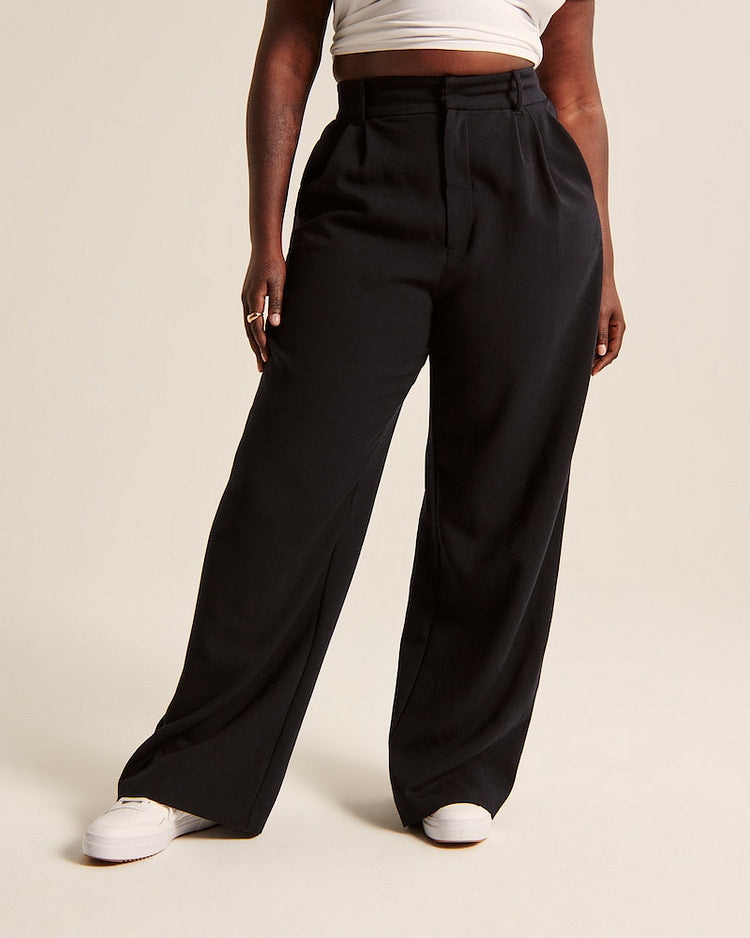High Waist Straight Trousers With Pockets Wide Leg Casual Suit Pants For Women