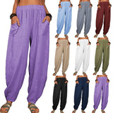 Casual Loose Harem Pants Summer Fashion Solid Color Pockets Trousers Womens Clothing