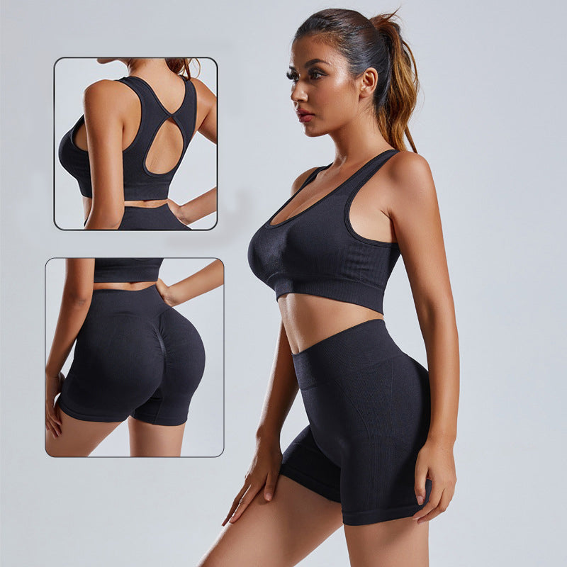 Lovemi -  2pcs Yoga Set Women's Vest And Shorts Tracksuit Seamless Workout Sportswear Gym Clothing High Waist Leggings Fitness Sports Suits