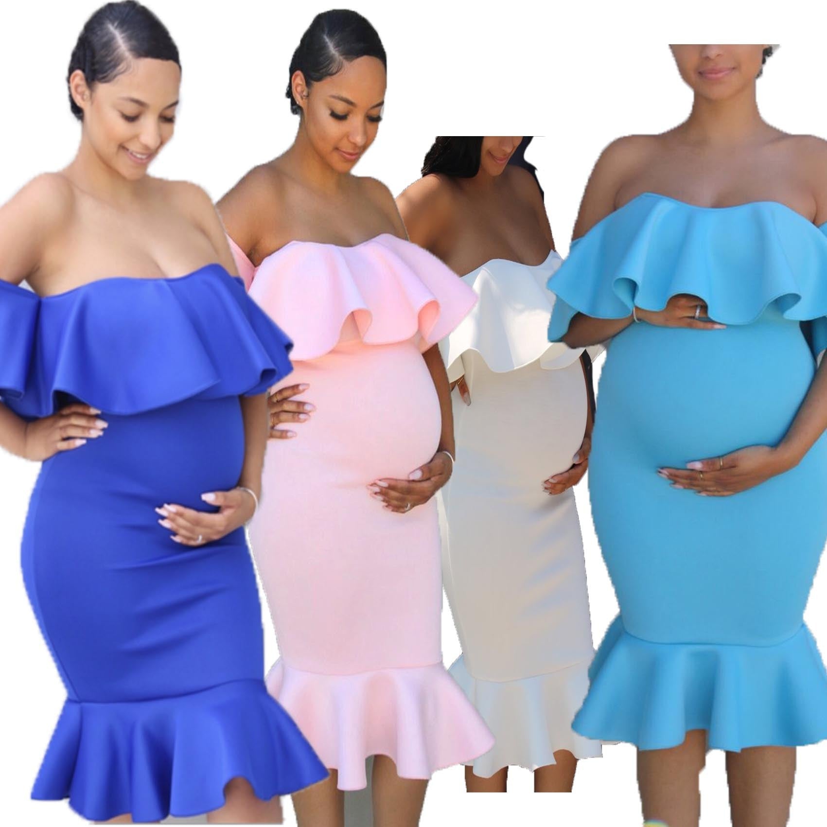 Lovemi -  Women Elastic Pregnant Women Ruffles Dress