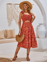Summer Fashion Women's Printed Hollow Bundle Shoulder Strap Dress
