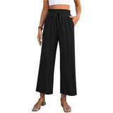 Drawstring High Waist Straight Pants Summer Casual Solid Color Loose Wide Leg Trousers For Womens Clothing