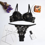Lovemi -  New Sexy Lingerie Set Flower Embroidery Girl Underwear With Chest Pad