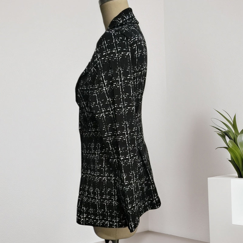 Plaid Double-Breasted Tweed Blazer