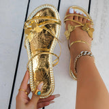 Sandales papillon à bretelles croisées pour femmes, chaussures de plage d'été décontractées à talons bas, pantoufles plates, nouvelle mode