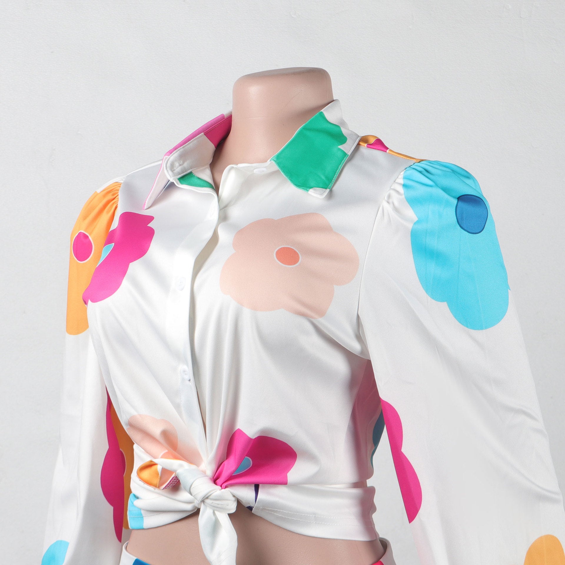 Lovemi -  Women's Fashion Color Printed Shirt Suit Two-piece Set