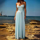 Blue Strapless Slimming Pleated Tight Dress-1