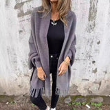 Women's Knitted Batwing Sleeve Cardigan – Fashion Loose Tassel Shawl | Cozy & Stylish Outwear-Gray-3