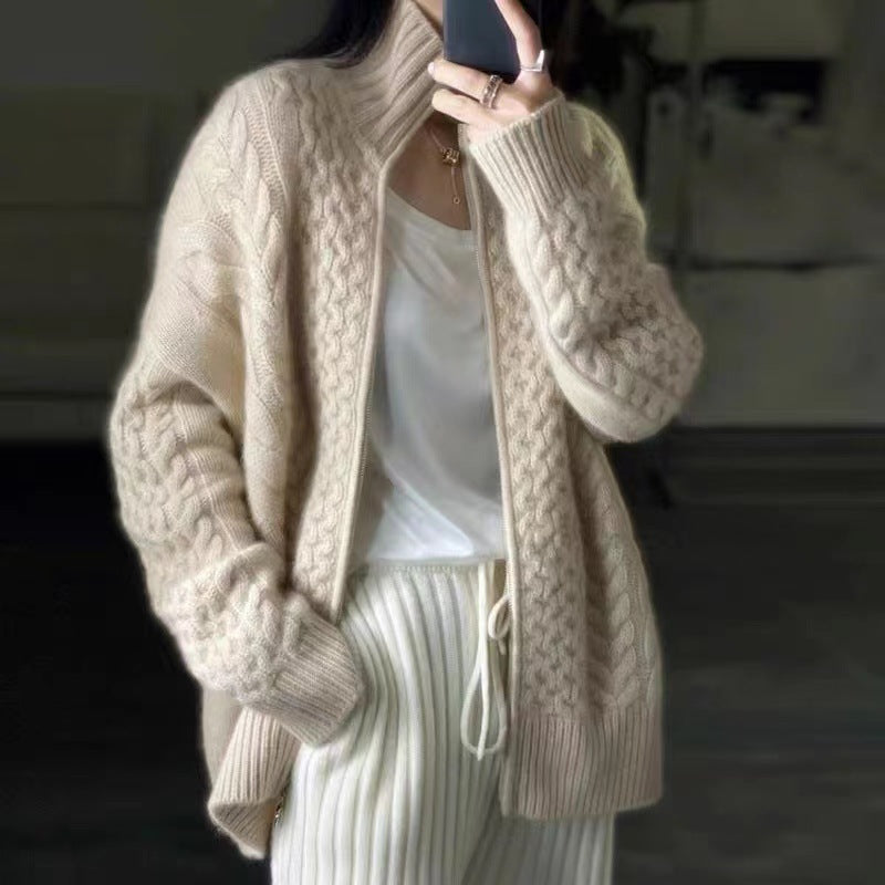 Chic High-Collar Knit Cardigan