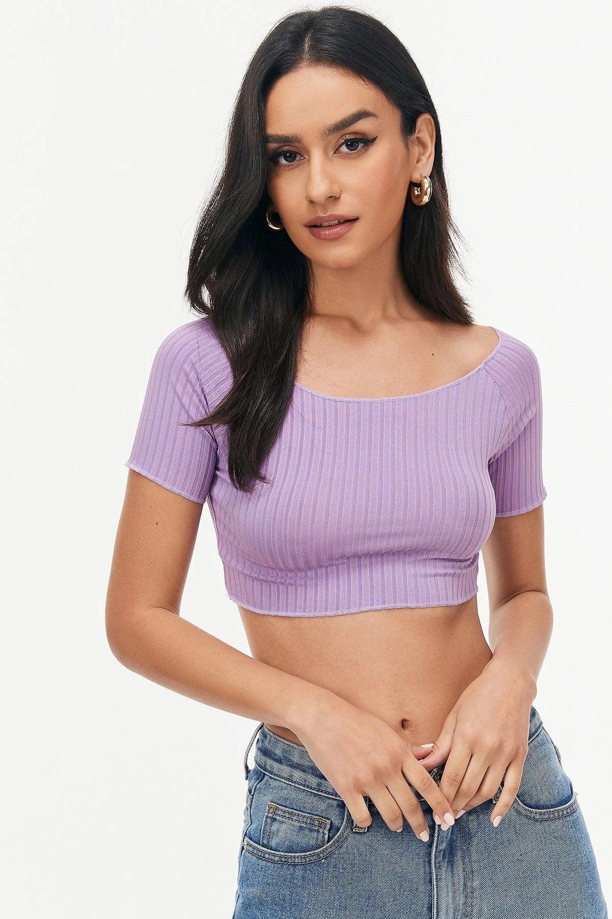 Lovemi -  Beauty -umbilical Short -sleeved Sexy Thread Short Top