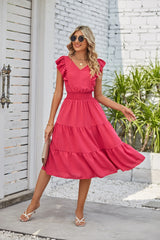 Lovemi -  New Ruffled Sleeveless V-Neck Dress Summer Fashion Elastic Waist A-Line Dresses For Womens Clothing