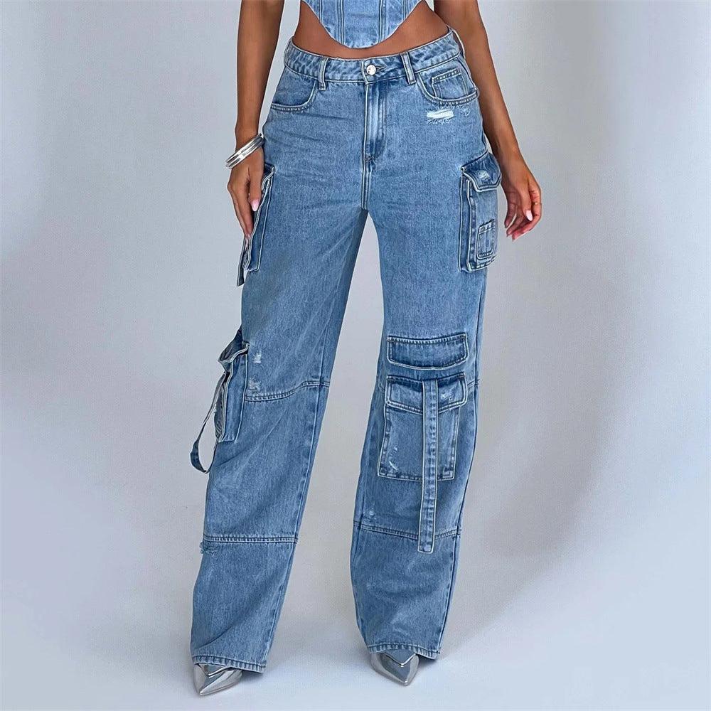 Women's American-style Low Waist Three-dimensional Pocket Stitching Jeans