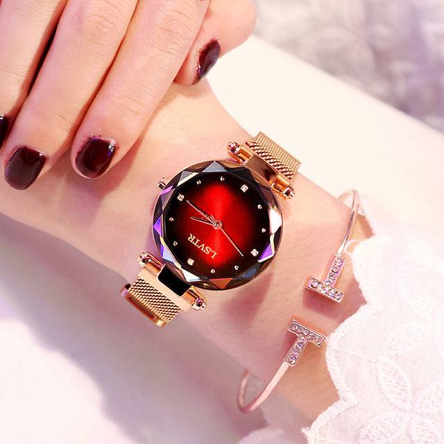 Lovemi -  Rose Gold Women Watches Fashion Diamond Ladies Starry Sky Magnet Watch Waterproof Female Wristwatch