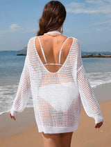 Backless Boat Neck Long Sleeve Cover Up-2