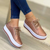 Lovemi -  Fashion Flats Sneakers Women Ribbon Lace-up Platform Shoes