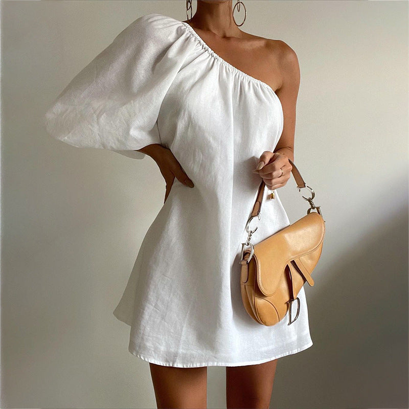 Lovemi -  Women's Fashion Slant Shoulder Short Dress
