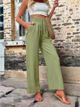 Lovemi -  New Casual Pants With Pockets Elastic Drawstring High Waist Loose Trousers For Women